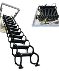 Heavy Duty Electric Attic Ladder With Foldable Retractable Tracks For Straight Up Indoor Outdoor Loft Climb shown extended for access.