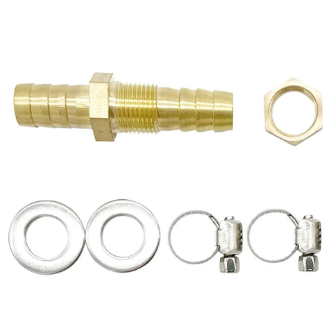 Brass Five Sixteenth Inch Hose Barb Bulkhead Fitting Thru Bulk Straight Adapter with clamps and hex nut