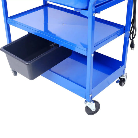 No-Nonsense Heavy Duty 20 Gallon Portable Parts Washer With Big Wheel Casters And Blazing 325 Gph Pump, Powder Coated Steel shop sink with storage bin.
