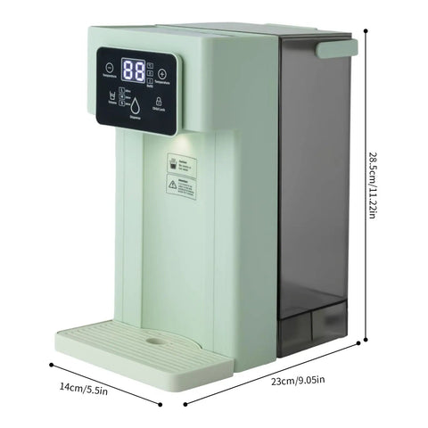 Instant Hot Water Dispenser With 1500W Heating 3L Large Tank Countertop Water Filter System Smart Touch Screen Child Lock Office Ready Green Finish Quick On Demand Hot Water For Home Or Work, visual dimensions shown