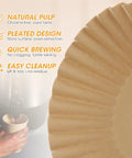 Close-up of Extra Large Percolator Coffee Filters, 100 Count, Pre-Punched Holes For Even Brew And Faster Extraction with design highlights.