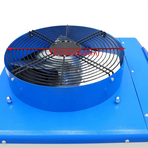 Heavy Duty Mobile Evaporative Air Cooler With Adjustable Airflow And Temperature Settings 14L Removable Water Basin top view with 14.37 inch fan.