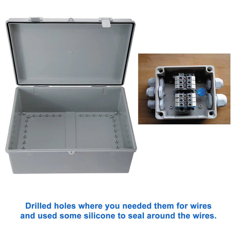 Rugged ABS Electrical Enclosure Box With Lock Dustproof IP65 Waterproof Junction Project Case For Outdoor Electronics, open view, 15.4x11.4x6.3 inches.