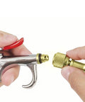 Close-up of connectors in Nitrogen Sludge Sucker And Blaster Kit With Metal Carrying Stand For 40 Cubic Feet Tank Pro HVACR Gear Featuring 400 PSI Regulator Protective Boots Copper Line Purge Tank Not Included.