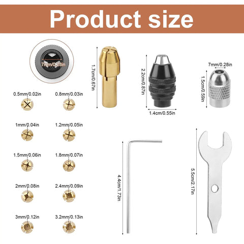 Drill Chuck Collet Set For Rotary Tools Beefed Up One Thirty Second To One Eighth Inch Brass Collets And Multi Chuck 4486 Sizes