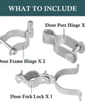 Heavy Duty Gate Hardware Kit For 1-3/8 And 2-3/8 Inch Pipe showing door frame hinges, door post hinges, and a door fork lock
