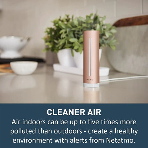 Indoor Air Quality Monitor With CO2 Sensor, Temperature, Humidity And Noise Levels, Real Time Alerts on modern kitchen counter