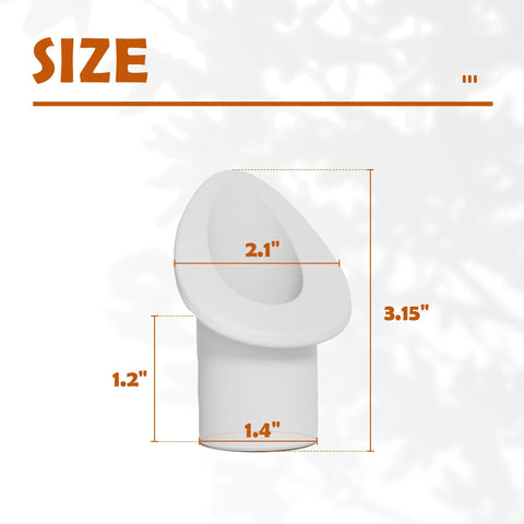Front view of white ceramic insulating furnace nozzle; inner opening 2.1 in, base diameter 1.4 in, height 3.15 in.