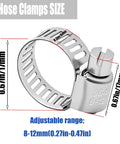 304 stainless steel automotive hose clamp, adjustable 8–12 mm (0.31–0.47 in), worm-gear design