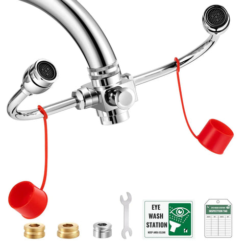 Faucet Mounted Eyewash Station With 360 Degree Rotation No Fuss Emergency Eye Wash Attachment For Sink Or Laundry Room Easy Install Adjustable Direction ANSI Z358.1 Compliant Converts Any Faucet With Removable Aerator Includes 3 Adapters