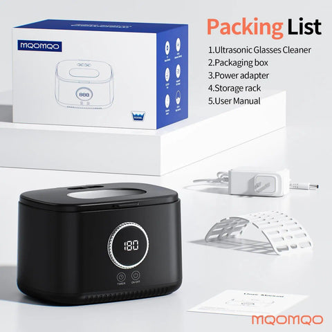 Powerful 20 Oz Ultrasonic Cleaner With 47kHz Frequency, 5 Cleaning Modes And UV Light, shown with accessories and packaging