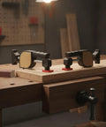 Heavy Duty Aluminum Bench Clamp For Woodworking Mounts To Edge Or Dog Holes, Two Handed Operation For Secure Sanding And Assembly
