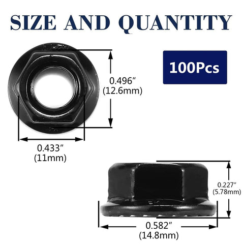 Top Shelf 1/4-20 Serrated Flange Hex Lock Nuts 100 Pack 304 Stainless Steel 18-8 Heavy Duty detailed measurements