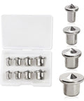 Eight Piece Dowel And Tenon Center Transfer Plugs Set For Woodworking, Heavy Duty Steel Alignment Pins With Chrome Finish in box