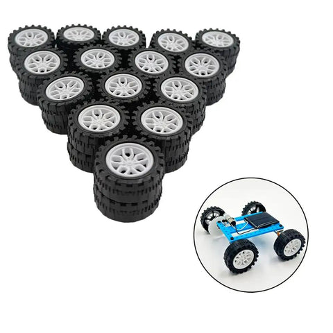 40Pcs Plastic Toy Wheels With 2mm Shafts For DIY RC Cars, Trucks, Robots And Models White Set Includes 20 Shaft Rods