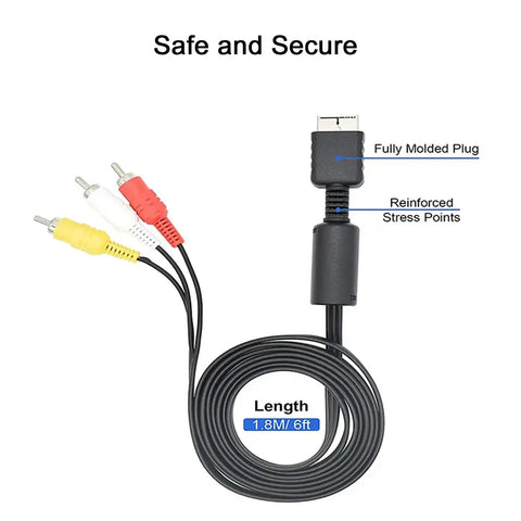 PS2 Slim 70000 Power Adapter Charger Kit With AV Cable, AC Cable And AV Cord Bundle showing AV cable and connection points