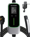 Level Two Electric Vehicle Charger Forty Amp 9.6 Kw Nacs Charging Station with 25 Ft Nema 14 50 Plug cable and display panel.