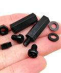 Non Conductive Nylon Hex Spacer Kit For Drones And Circuit Boards With M2 M2.5 M3 M4 Standoffs Insulated Hex Pillar Spacers Assortment Pack For Quad Copter Builds And Projects 890 1300 1700 2600 Pieces, black nylon spacers and screws in hand
