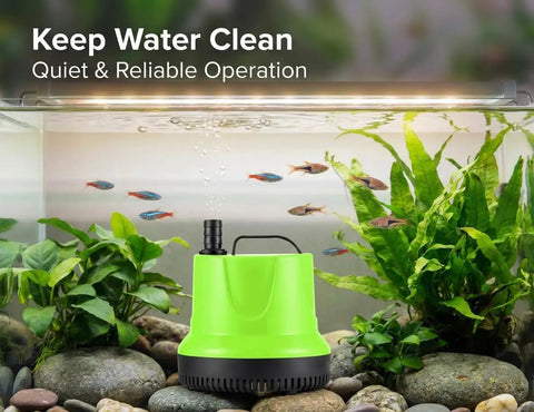 Submersible Pump For Fish Tanks Ponds Aquariums And Hydroponics 660 GPH Flow 40W With 8.2 Ft Lift, shown underwater in aquarium