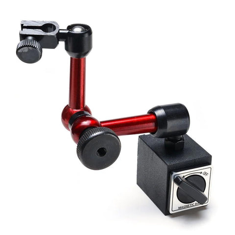 AGPtek 3-joint red adjustable magnetic base holder for digital dial indicator, red arms, black knobs, square base