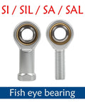 Heavy Duty Metric Threaded Rod End Spherical Bearings Joint Self Aligning Design For Hydraulic Cylinders Machine Tools And Engine Parts Smooth Rolling Action Built Damn Tough No Fuss Performance Rated fish eye bearing view with silver finish and threaded design.
