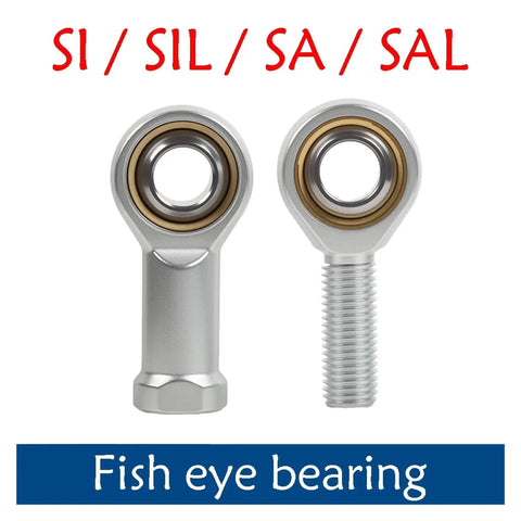 Heavy Duty Metric Threaded Rod End Spherical Bearings Joint Self Aligning Design For Hydraulic Cylinders Machine Tools And Engine Parts Smooth Rolling Action Built Damn Tough No Fuss Performance Rated fish eye bearing view with silver finish and threaded design.