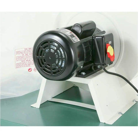 Close-up of the Heavy Duty 3 HP Dust Collector motor with black casing and power switch, designed for 2300 CFM shop airflow.