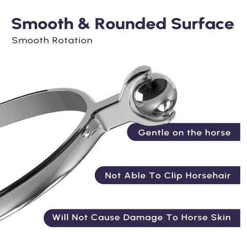 Close-up of Stainless Steel Horse Spurs 1 Pair With Smooth Roller Ball For Adult Riding Training, English Equestrian Gear