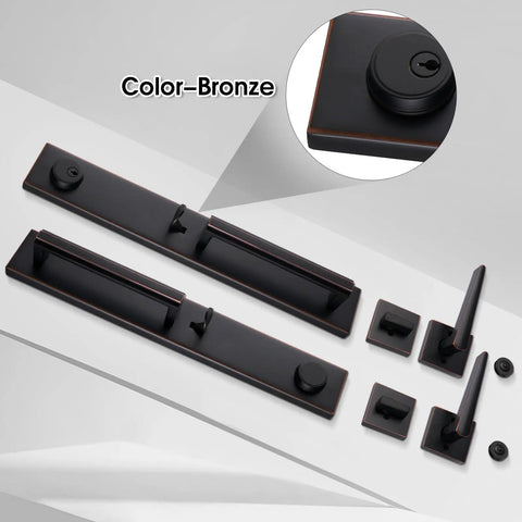 Beefy Heavy Duty Keyed And Dummy Handleset For Dual Door Entry In Pewter Finish With Keyed Alike Left And Right Handed Levers