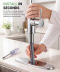 Jlerli Pull-Down Kitchen Faucet, High Arc, Brushed Nickel, 3-Modes Sprayer installation with braided hose and screwdriver.