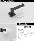 Four Piece Black Stainless Steel Bathroom Accessory Set With 23.6 Inch Towel Bar 8.2 Inch Towel Bar Toilet Paper Holder And Hooks Wall Mounted For A Sleek Dope Home Upgrade, toilet paper holder with dimensions and mounting hardware.