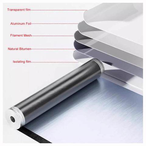 Heavy Duty Bitumen Sealing Tape With Reflective Aluminum Foil Backing showing layers of aluminum foil and bitumen material.