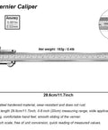 8 Inch Vernier Caliper Stainless Steel Precision Measuring Tool Dual Metric And Imperial Read Depth Inside Outside Step Measurements With 0.001 Inch And 0.02 Millimeter Accuracy Built Tough Laser Engraved Scale showing measurement details.