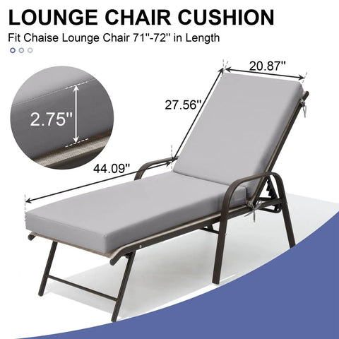 Outdoor Chaise Lounge Cushions Set Of 2 72 Inch Waterproof Fade Resistant And UV Protected Light Gray Cushions For Patio Furniture