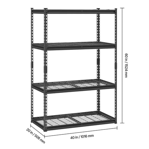 Side view of Beefy 4 Tier Heavy Duty Storage Shelving Unit For Garage Or Workshop 2400 Lbs Total Capacity Adjustable Metal Shelves