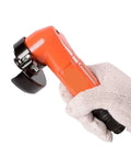 3 Inch Pneumatic Angle Grinder 75mm Air Powered Grinding Cutting Tool held in hand, featuring durable orange design and black cutting blade.
