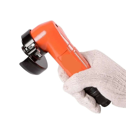 3 Inch Pneumatic Angle Grinder 75mm Air Powered Grinding Cutting Tool held in hand, featuring durable orange design and black cutting blade.