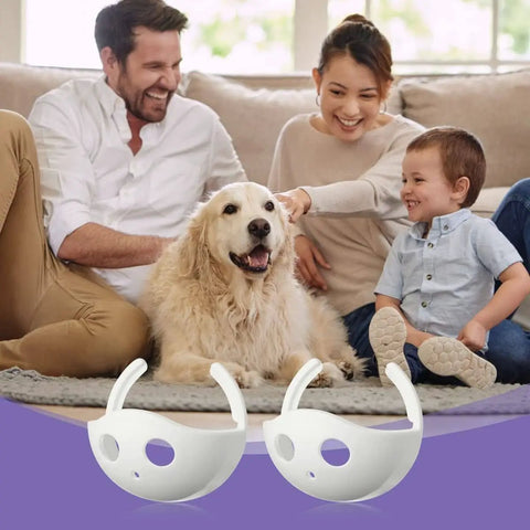 Family sitting with a dog, 2 Pack Child Proof Deadbolt Lock For Doors, Easy One Hand Operation, Universal Size Fits Most Deadbolts.