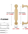 Diagram of Champagne Bronze Cabinet Pulls 3-3/4 Inch 96mm 10 Pack Kitchen Cabinet Handles with dimensions and included screws.