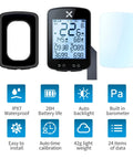 Gen2 GPS Ride Ready Bike Computer With Mount, 2.2 Inch Display, Bluetooth, shown with features like IPX7 Waterproof and Auto Backlight.