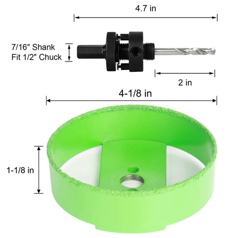 HLOFIZI 4-1/8 in carbide hole saw with arbor for 4" recessed lights; green exterior
