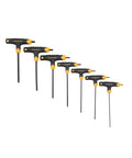 7 Piece SAE T-Handle Ball End Hex Key Set With Ball End Keys, Tough Alloy Steel Build, Chamfered Ends For Smooth Insertion, Comfy Dual Material Grip