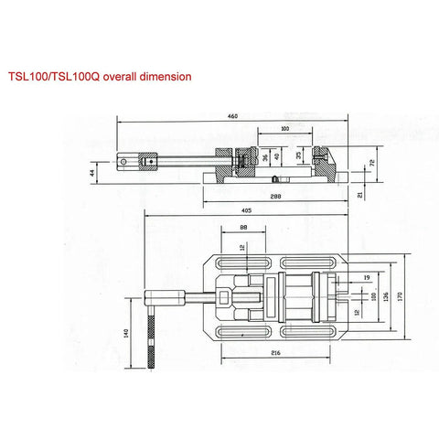4 Inch Heavy Duty Drill Press Vise With Low Profile Cast Iron Milling Vice For Precision Machining Metalworking And Woodworking TSL 100 Workhorse Clamp For Home Shops And Pro Shops overall dimension drawing