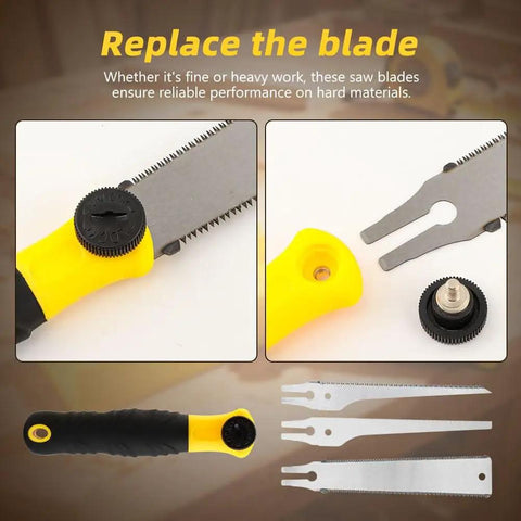 4 In 1 Miter Box And Saw Set With A 12 Inch Box And 3 Interchangeable Blades Japanese Pull Saw For Wood Drywall And Soft Metal Cutting Ideal For DIY And Home Projects Pro Grade, close-up of blades and handle