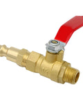 Brass Ball Valve Kit For Air Compressors 1/4 Inch NPT Shut Off Valve With M Type Air Plug Fitting, red handle visible
