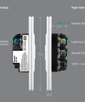 Side view diagram showing connections of Maestro Pro LED Plus Tap Dimmer Switch For 250W LED, 500W ELV, 400W MLV, White Finish.