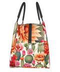 Desert Cactus Flowers Insulated Lunch Bag For Women And Men with cactus and flower print, front view