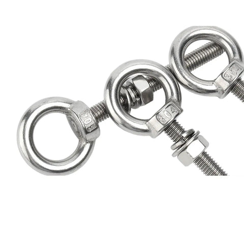 Go To Lifting Eye Bolt Kit In Stainless Steel 304 With M6 M8 M10 M12 M14 M16 Rings Includes Lock Nut Lock Washer And Flat Washer Heavy Duty Metal Screws 70 To 200mm Length For DIY Projects And Pro Jobs, 304 eye bolts