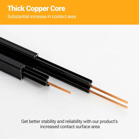 26 Foot H Type Track Lighting Kit With Floating Canopy Connector In Black Finish with thick copper core for increased contact area