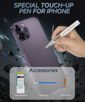 Person using SP83 Touch Up Paint For iPhone 14 And 14 Plus Scratch Repair Pen With Replacement Tip Quick And Easy Frame Fix For Minor Scratches Non Toxic Durable Finish on phone